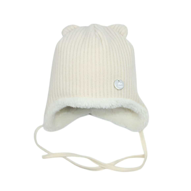 Monika Rada, novorodenecká zimná čiapka na viazanie, podšitá flisom