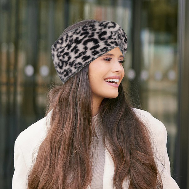 Dámska čelenka na zimu s leopardím vzorom 56-58 cm