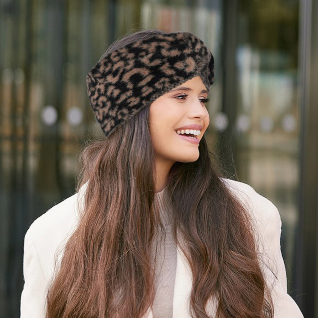 Dámska čelenka na zimu s leopardím vzorom 56-58 cm