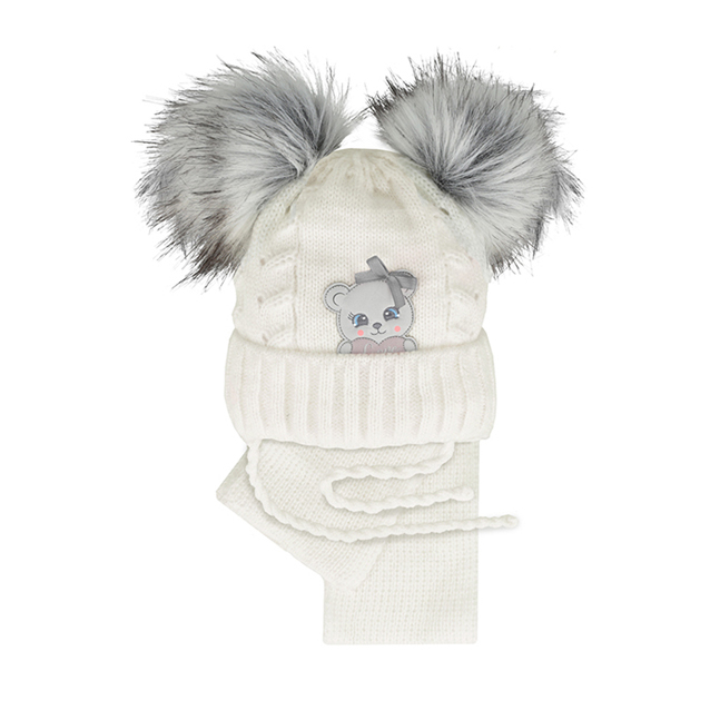 Detská súprava so šálom, s dvomi bombuľkami 40-44 cm