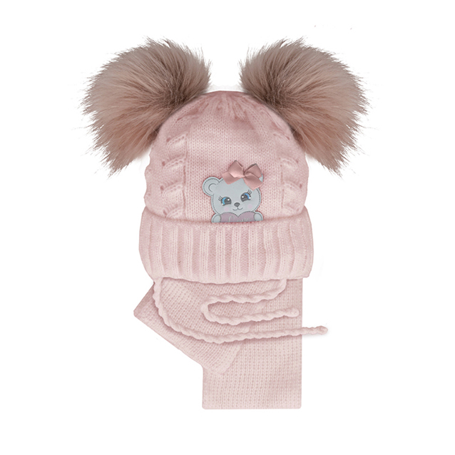 Detská súprava so šálom, s dvomi bombuľkami 40-44 cm