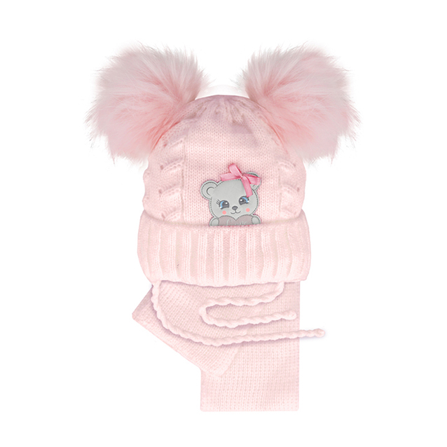 Detská súprava so šálom, s dvomi bombuľkami 40-44 cm